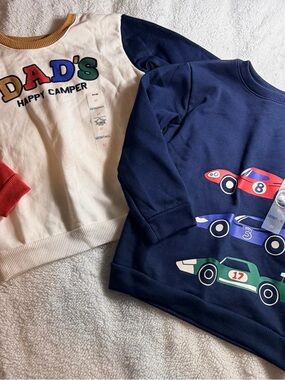 Set of 2 Toddler Boys 5T Sweaters - Retro Race Car & Camping Aesthetic